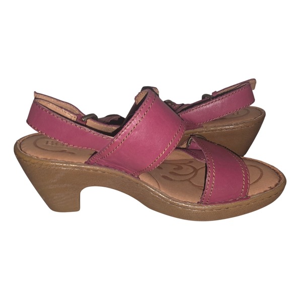 Born Womens Pink Raspberry Leather Buckle Wedge Sandals Size 9 - Picture 6 of 11